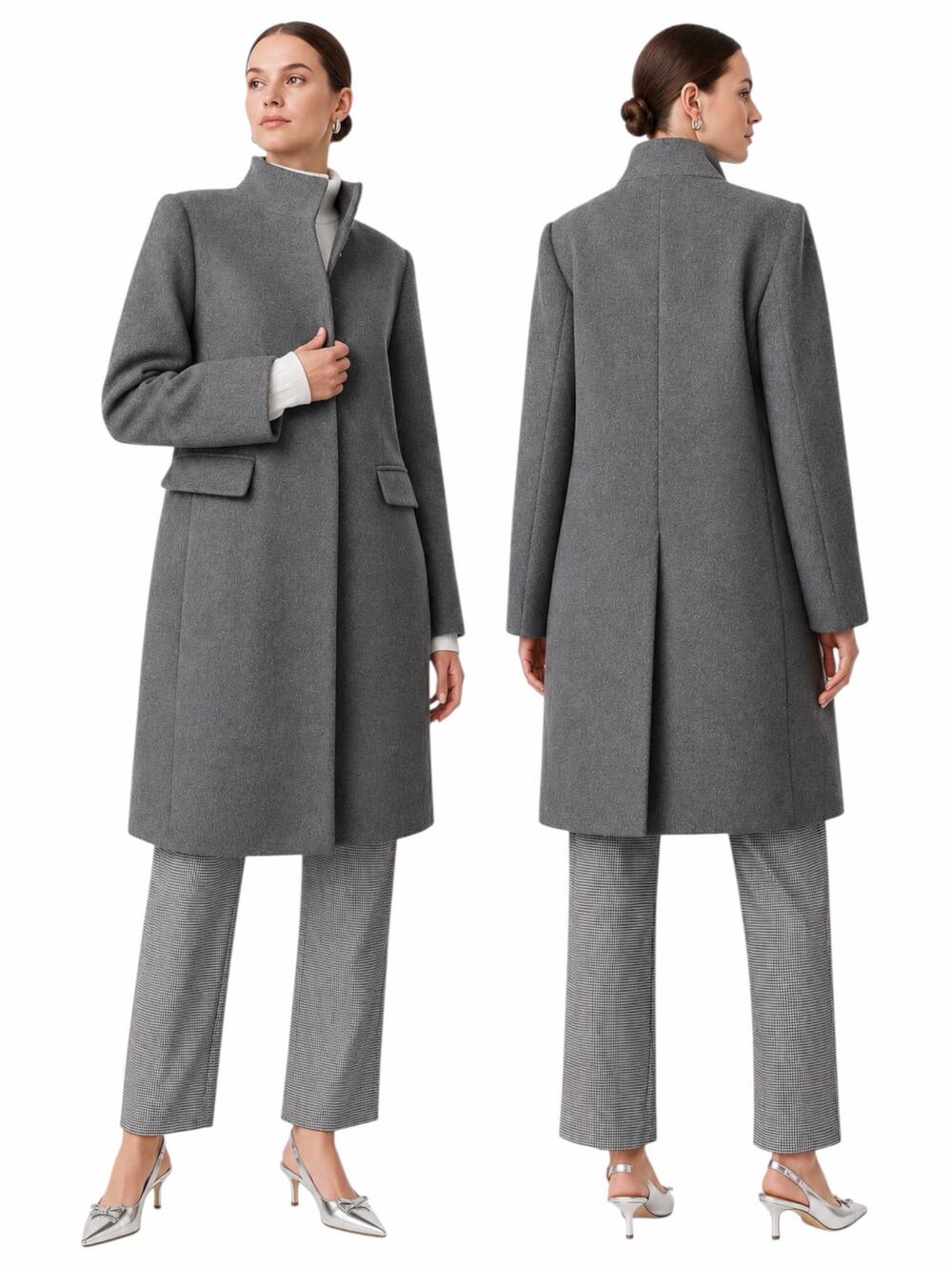Ann Taylor Funnel Neck Wool Blend Tailored Coat Hidden Button Gray Size S